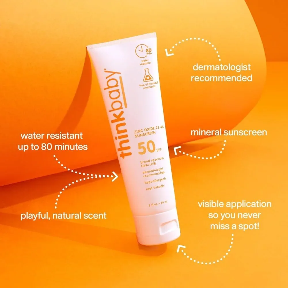 Thinkbaby SPF 50+ Baby Sunscreen, 3 Oz. – Safe, Natural Mineral Babies